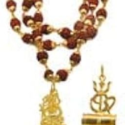 Religious Jewellery Om Trishul Shiv Gold Brown Brass Wood Pendant with Rudraksha Mala Necklace Pendant for Men and Women-picture-2