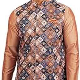 Men's Jacket, Multi Cotton Blend, Embroidered Regular Fit Mandarin Collar Sleeveless-image-23