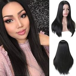 Fashion Fitoor Hair Wig for Women Full Head Natural,Long Hair Wigs for Women Black,Ladies Hair Wig Straight with Flat Bangs,Synthetic Full Wig for Girls Everyday Use Hair 32 Inch-image-1