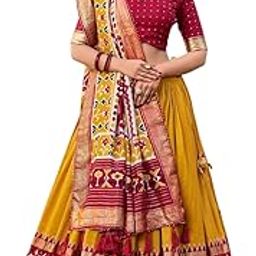 Women's Lehenga Choli | Tussar Silk With Patola Print with Foil Work With Solid And Unstitched Blouse Lehenga Choli With Dupatta-picture-9