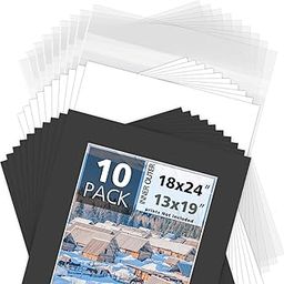 MBC MAT BOARD CENTER, Pack of 10-18x24 Pre-Cut 13x19 - Black Mats - for Pictures, Photos, Framing - Kit Includes: 10 White Backboards and 10 Clear Bags - Acid Free, 4-ply Thickness, White Core-image-19