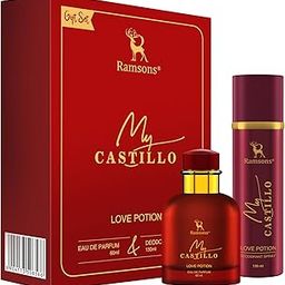 Ramsons - My Castillo LOVE POTION Gift Set | Pack of 2 | 60 ML EDP | 130 ML Deo Spray | TN - Peach, Plum, Orange, Green Leafy | MN - Jasmine, Rose, Lily of the valley | BN - Woody, Musk, Vanilla-image-1