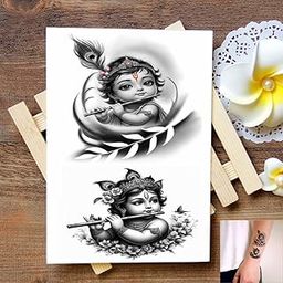 VOORKOMS Lord Little Krishna Temporary Tattoo Sticker - Multicolor, Water Resistant, Large, Traditional, Kid-image-35