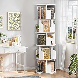 ABOUT SPACE Rotating Book Shelf for Home Library - 5 Tier 360° Book Rack | Wooden Round Bookstand with Partition, Curved Edges, Bottom Turnplate for Office Livingroom (White - L 46 x B 46 x H 161 cm)-image-20