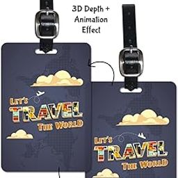 Lentikart 3D Lenticular Luggage Tag Set of 2 | Travel The world Animated plane | Luggage/Bag/Travel ID Label Tags for Suitcase & School Bags-22