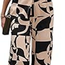 Women's Geometric Print Co-ords Set - Short Sleeve Open Collar Shirt and Wide-Leg Pants Ensemble-16
