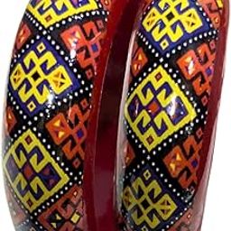 Handcrafted Wooden Bangles for Women & Girls | Traditional Multicolor Lac Bangles with Ethnic Folk Art Design | Set of 2-image-48