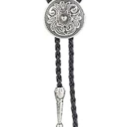 Native American Bolo Tie Rodeo Cowboy Leather Necktie Western Necklace Costume Accessories for Men,Women, Flower Bolo Tie-silver-image-27