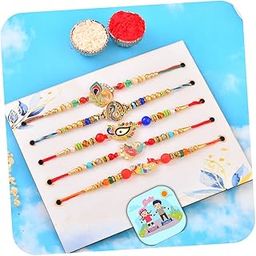 Rakhi Set for Brother Men, Rakhi Set of 5, Peacock Design rakhi with Fridge Magnet Gift for Brother, rakhis for Rakshabandhan Gift Combo Set with Best Wishes Card Tillakk-image-74