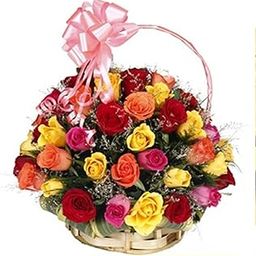 Special Handle Basket Arrangement of 25 Mixed Roses Fresh Flowers || Bunch of 25 (Multicolour)-image-47