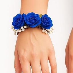 Handmade Floral Wall Hanging Hoop | Artificial Rose Flower Ring with Ribbons | Decorative Wreath for Home, Door, Room, Festive ,Wedding & Gift Decor (Multicolour & White) (Royal Blue)-image-45