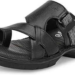 Men's Black Leather Toe Ring Comfort Slippers-picture-50