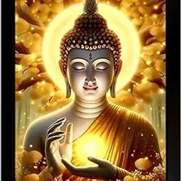 Buddha Wall Art with Golden Halo, Framed Spiritual Digital Print, Black Frame, A4 Size and 1 inch Frame-image-27