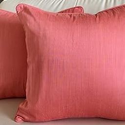 TARA- Sparkling Homes Reversible Premium Solid Plain Cushion Cover 16x16 inches Set of 2 in Cotton Silk (16 x 16 Inches, Coral Peach)-image-62