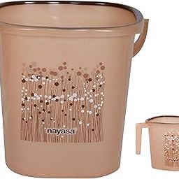 Nayasa Plastic Funk Square 2 Pcs Bathroom Set | Bucket 25 L + Mug 1.5 L | Bathroom Accessory Set Plastic | Bathroom Set | Bath Set for Bathroom | Brown-11