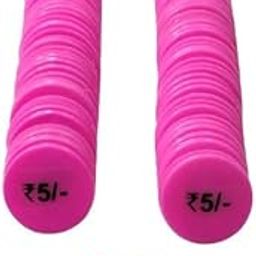 MOREL Pink Plastic Round Shape 5RS Token Coin, Chips for Shop, Restaurants CANTIN, Milk-Dairy |Total - 100 Coins Poker Rummy Token Coins.-image-15