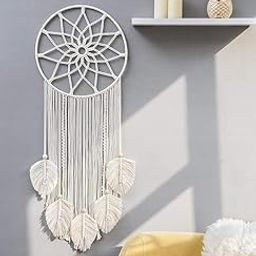 Macrame Wall Hanging Dream Catcher | Boho Wall Decor Woven Wall Art Bohemian Hanging with Tassel Home Decoration for Apartment Bedroom Living Room, 13" W x 36" L-image-11