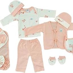 My Tiny Wear New Born Baby Gift Set | 14 Piece Cotton Clothing Essentials Kit | Full Sleeves Dress, Suit, Cap, Mittens & Socks | Just Born Baby Girl Set (0-3 Months) | Kids Cotton Set | Pink-image-1