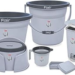FLAIR Estella 6-Piece Bathroom Set – 24L Bucket, 1L Mug, 9" Stool, 30L Tub, Pedal Bin & Soap Case | BPA-Free Virgin Plastic | Durable & Compact | Ideal for Home & Bathroom | Grey-image-87