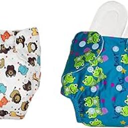 Kritiu Reusable Baby's Cloth Diaper Combo Pack | High Absorbent Washable Diapers | White Girafee Printed Diaper & Light Blue with 2 White Pad Diaper Pack of 2-11