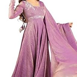 Women's Goldcrush Silk Embroidered Anarkali Kurti Gown & Dupatta Set-image-93