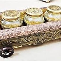 Handicrafts Tray Wooden with Jar Set Wedding Gift Tray with Handle Decorative Stylish Dry Fruit Box Empty|Mukhavashdani | Wedding Return Gift Box-image-25