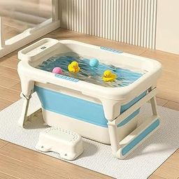 Baby Bath Tube for New Born, Foldable Baby Bath Tub with Temperature Sensor, Real Time Temperature Sensor with Portable Bathing Tube for Kids (Big Blue Bath)-image-10