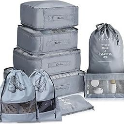 GaxQuly Fabric 9Pcs Set Travel Organizer Luggage Packing Organizers For Makeup/Shoe/Clothes/Underwear/Socks/Laundry/Toiletry Bag For Space Savers For Travel (Grey)-picture-28