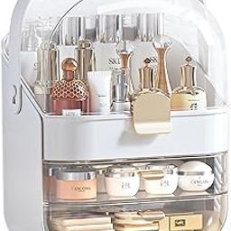 Makeup Organiser for Vanity, Make up Organizers and Storage, Cosmetics Skincare Organisers with Lid and Drawers, Cosmetic Display Cases for Countertop, Bathroom, Dresser (Transparent N1)-image-31