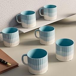 The Earth Store Tritone Sky Blue Fringe Tea Cups Set of 6 Microwave and Dishwasher Safe, Perfect for Every Occasion Capacity - 200 ml Each-20