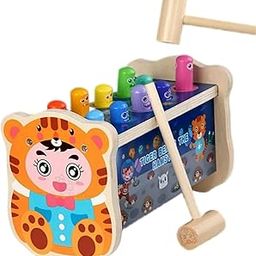 Trinkets & More Kids - Pounding Bench Hammer Toy Tiger Beats The Hamster Set 10 Pegs 2 Hammers 1 Year+ (Hamster Bench), Multicolor-14