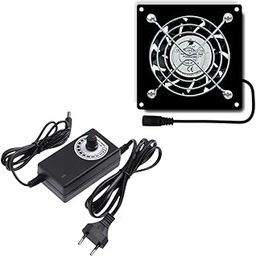 PGSA2Z 6500RPM Dual Ball Bearing 8025 Computer Fan with AC Plug, DC 12V High Airflow Fan, 110V-240V AC Speed Controller, Ideal for DIY Cabinet, Chassis, Machine, Server, and Workstation Cooling Fan-12