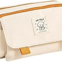 SYJBUH Cute Pencil Pouch Large Capacity Multi-Compartment Zipper Bag Canvas Box Stationery Case and School Supplies Organizer (Cream)-image-94