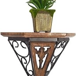 Desert Wood Arts Rustic Wooden Wall Shelf with Iron Bracket – Decorative Triangle Floating Shelf for Home Décor – Brown Wall Mounted Corner Shelf for Plants, Books & Collectibles – Antique Look-image-38
