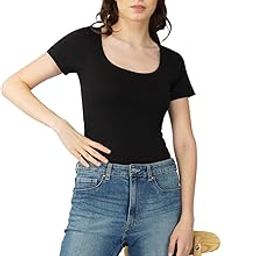Women's Solid Slim Fit Black Bodysuit-image-51