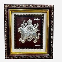 BHAGWATIJEWELS 999 Pure Silver Durgamaa Frame | Divine Home Decor | Square Frame Tabletop (5.5" x 5") |-image-81