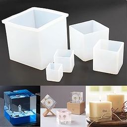 5 Pieces Cube Resin Mold (4", 2.6", 2", 1.4", 1") - Square Silicone Molds for Candle Soap Making, Jewelry Holder, Insect Specimen - 4 Inches-image-85