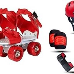 Qwick Click Unisex_Youth Roller Skates With Protective Set Guard Protection Kit For Skating, Cycling, Skateboarding For Kids Age 6-15 Yrs With Knee, Elbow & Wrist Guards (Red-Red), Inline_Skate_Wheel-16