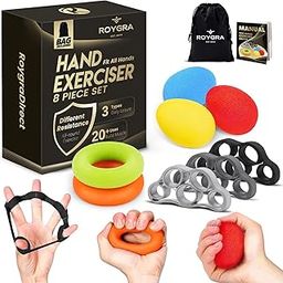 roygra Hand Grip Strengthener Workout Kit Set (9 Pack) Forearm Adjustable Gripper Finger Exerciser Stretcher Band Resistance Stress Relief Grip Ball-image-20