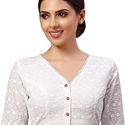 Women's Readymade Natural Cotton Elbow Length Sleeves Chikankari Saree Blouse-image-53