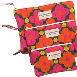 HVE Multi Floral Sling Set of 3 Floral Cotton Zipper Pouches | Multipurpose Travel, Makeup & Toiletry Bags for Women & Girls | Quilted Organizer Combo-image-51