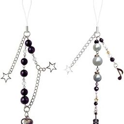 Pack of 2 Cute Keychain Charms Aesthetic Y2K Keychain Accessories Beaded | Mobile Charm Lanyard With Clear Crystal And Acrylic Beads-picture-32