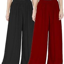Palazzo for Womens| Stylish Plazo Pant for Women Kurti Women's and Girls Cotton Reyon Regular Fit Palazzo Pants Pack Off 2 (Black & Maroon)-picture-29