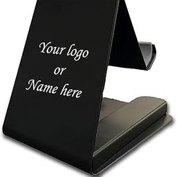 SAVRI Personalized Stainless Steel Mobile Stand with Name or Company Logo Engraved Mobile Holder Phone Stand for Table Mobile Stand for Online Classes Corporate Gifting (Black)-picture-2
