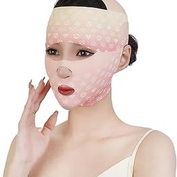 Double Chin Reducer, Jawline Shaper for Women, Double Chin Lift Mask to Tighten Sagging Skin & Enhance V-Line Face Shape, Reusable Double Chin Lift Mask with Adjustable Straps, Nylon-Spandex Blend-124