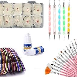 500 Nails,15 Nail Art Brush, Nail Striping Tape 10 pc,5 Nail Dotting Pen With Nails Glue(Nail Art Kit)-image-66
