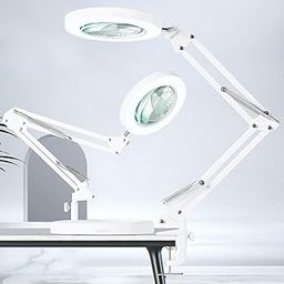 HASTHIP® Desk Magnifying Glass with USB LED Light, 5X Magnifier Glass with Flexible Metal Arm, 3-Color LED Light, for Crafting, Sewing, Electronics Repair, Model Building-29