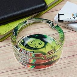 SaSaSa Glass Ashtray – Modern Transparent Ash Tray for Smokers, Outdoor & Indoor Use, Stylish Printed Tabletop Home Decor, Round (Diemeter: 10cm) (9832)-image-43