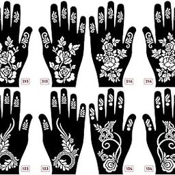 KICKWIX Tattoo Sticker Latest Mehandi Design Stencils Hand Finger Body Paint Temporary Tattoo for Girls, Womens Set of 8-45