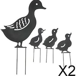 UJEAVETTE 2xGarden Stakes Decoration 4Pcs Outdoor Realistic Yard Metal Ducks Black-image-54